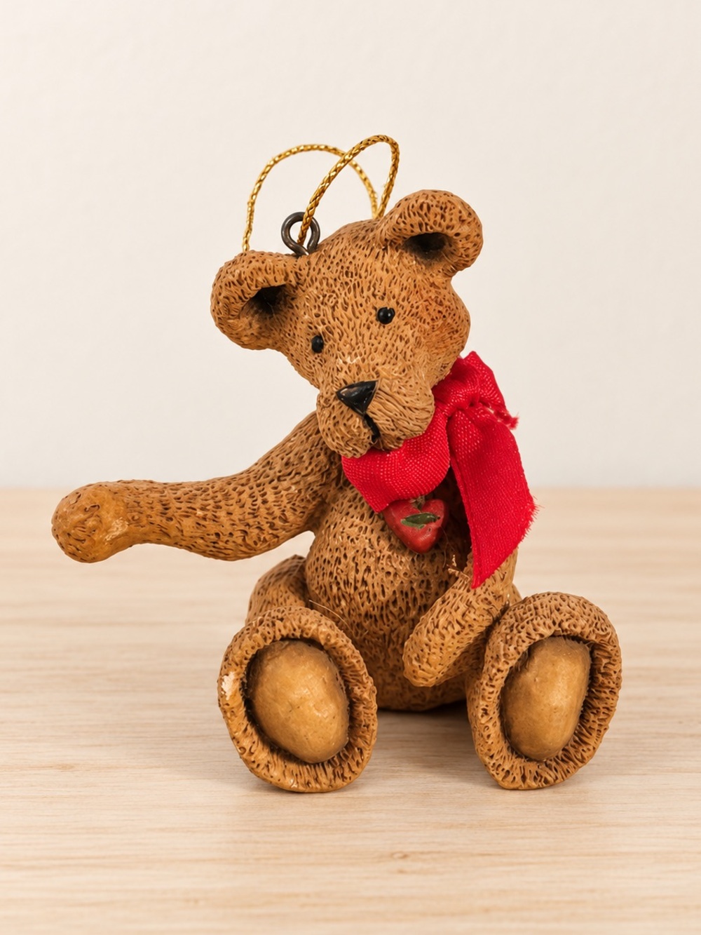 Kurt Adler Brown Teddy Bear Ornament with Red Scarf
